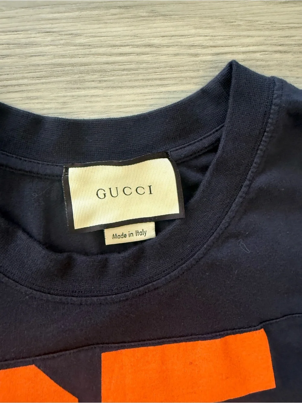Gucci Navy and Orange '25 Eschatology' Short Sleeve Tee